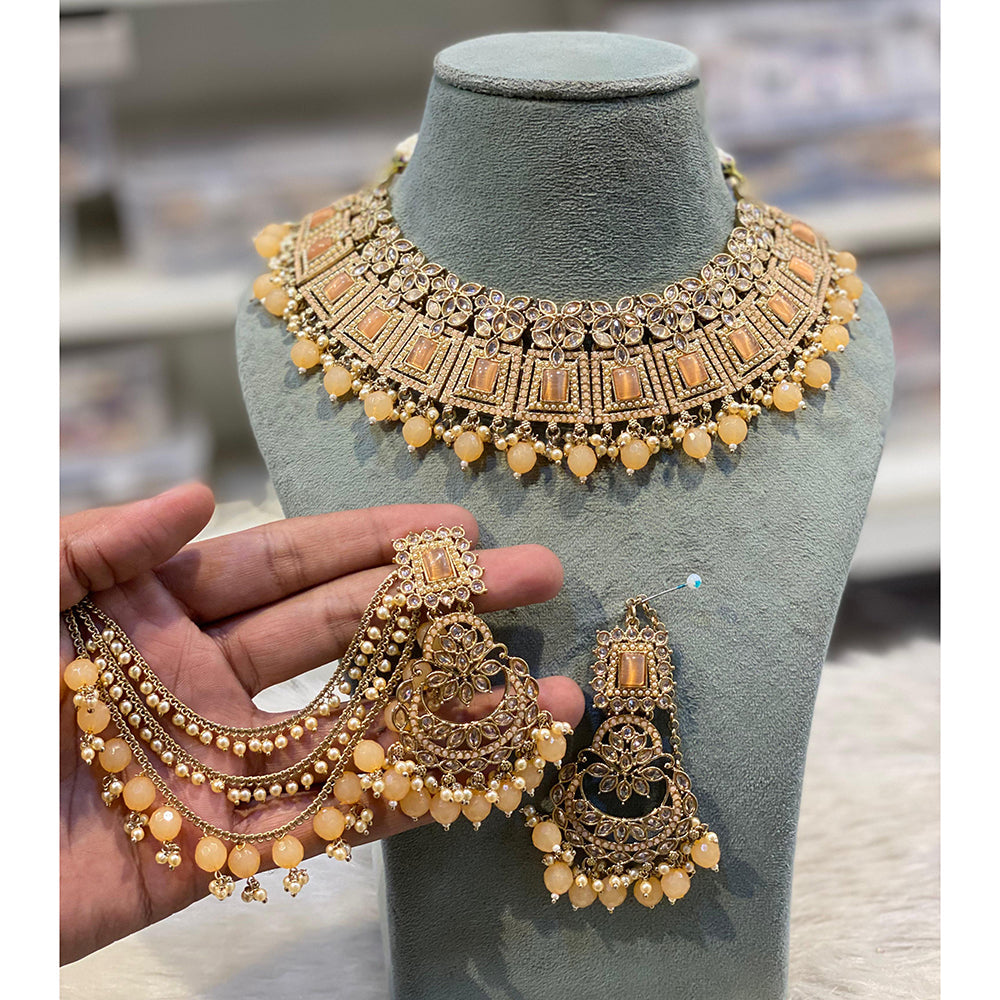 Hira Collections Premium Crystal Stone Pearl And Beads Choker Necklace Set