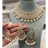 Hira Collections Premium Crystal Stone Pearl And Beads Choker Necklace Set