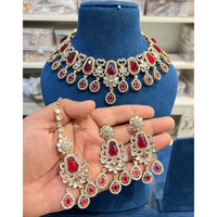 Hira Collection Kundan And Crystal Stone Elegance Necklace Set With Maang Tikka