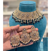 Hira Collection Crystal Stone And Beads Necklace Set With Maang Tikka