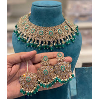 Hira Collection Crystal Stone And Beads Necklace Set With Maang Tikka
