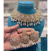 Hira Collection Crystal Stone And Beads Necklace Set With Maang Tikka