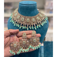 Hira Collection Crystal Stone And Beads Necklace Set With Maang Tikka