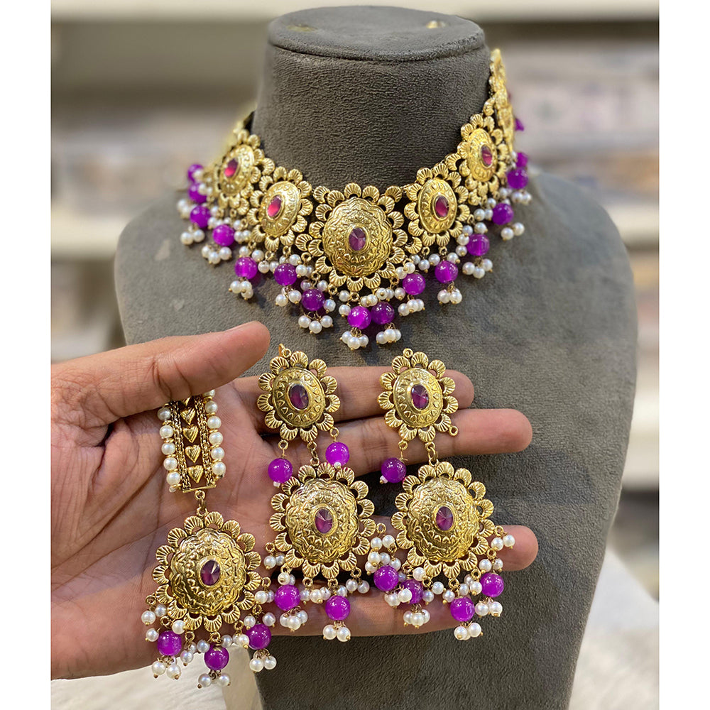 Hira Collection Crystal Stone And Beads Necklace Set With Maang Tikka