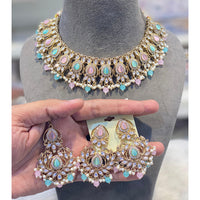 Hira Collection Crystal And Austrian Stone Necklace Set With Maang Tikka