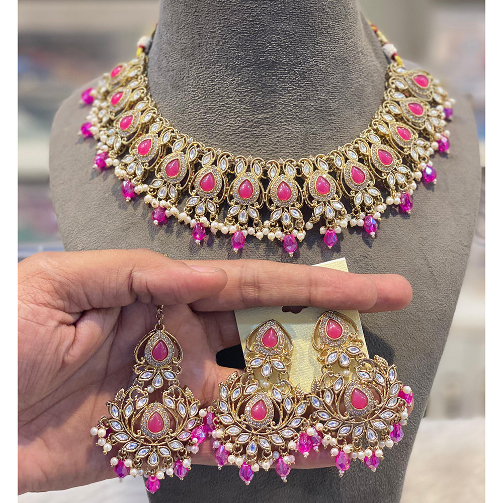Hira Collection Crystal And Austrian Stone Necklace Set With Maang Tikka