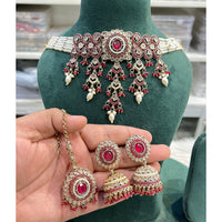 Hira Collection Crystal And Pearl Necklace Set With Maang Tikka
