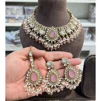 Hira Collection Crystal And Beads Necklace Set With Maang Tikka