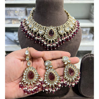 Hira Collection Crystal And Beads Necklace Set With Maang Tikka