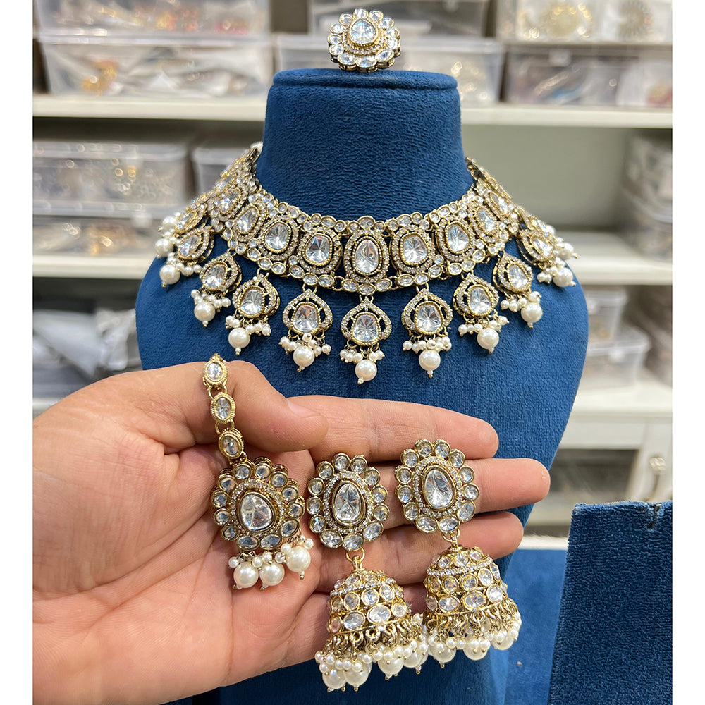 Hira Collection Crystal And Austrian Ston Necklace Set With Maang Tikka