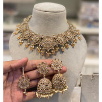 Hira Collection Crystal And Pota Stone Necklace Set With Maang Tikka