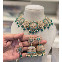 Hira Collection Crystal And Pota Stone Necklace Set With Maang Tikka