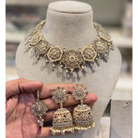 Hira Collection Crystal And Pota Stone Necklace Set With Maang Tikka