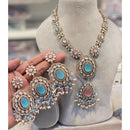 Hira Collection Crystal Stone And Beads Necklace Set With Maang Tikka