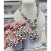 Hira Collection Crystal Stone And Beads Necklace Set With Maang Tikka