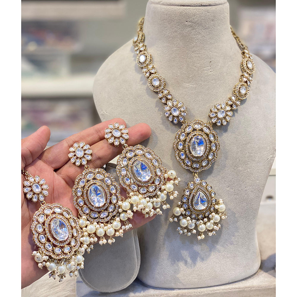 Hira Collection Crystal Stone And Beads Necklace Set With Maang Tikka