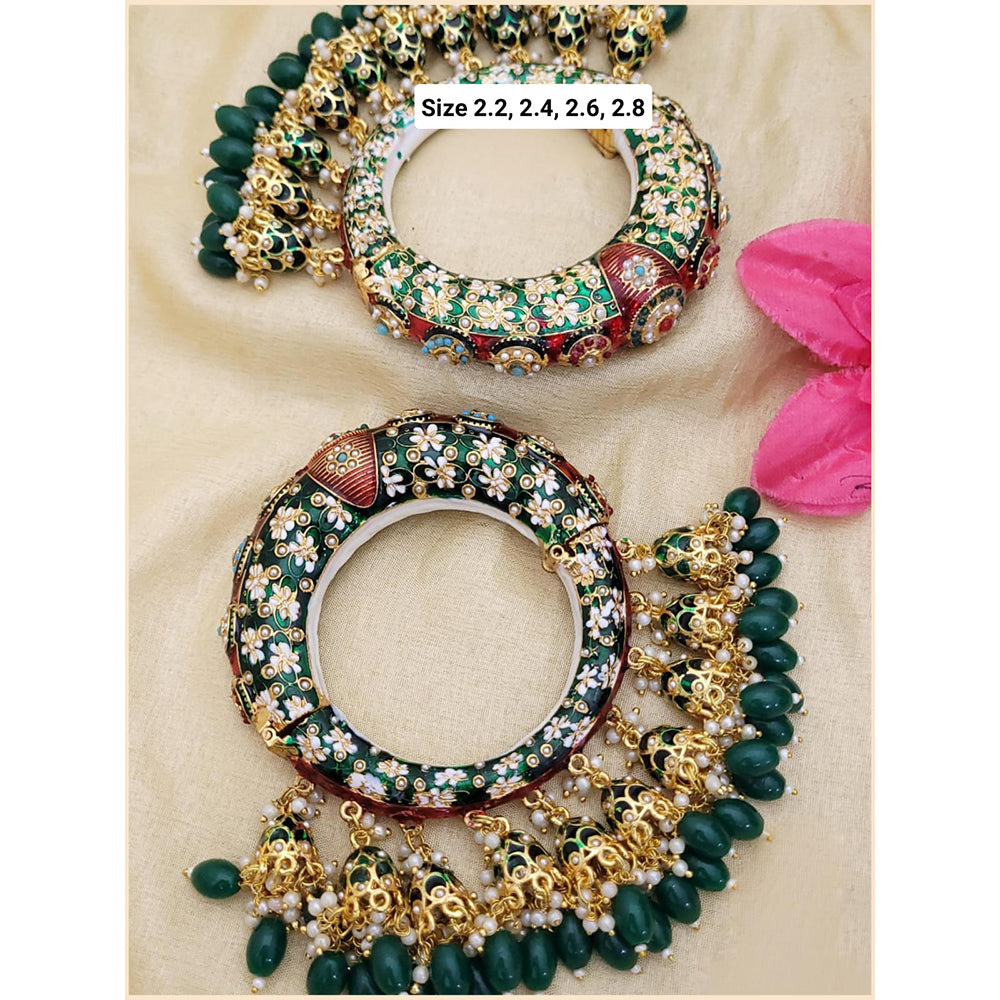 Hira Collections Gold Plated Meenakari And Beads Latkan Bangles Set