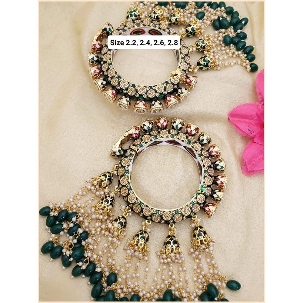 Hira Collections Gold Plated Meenakari And Beads Latkan Bangles Set