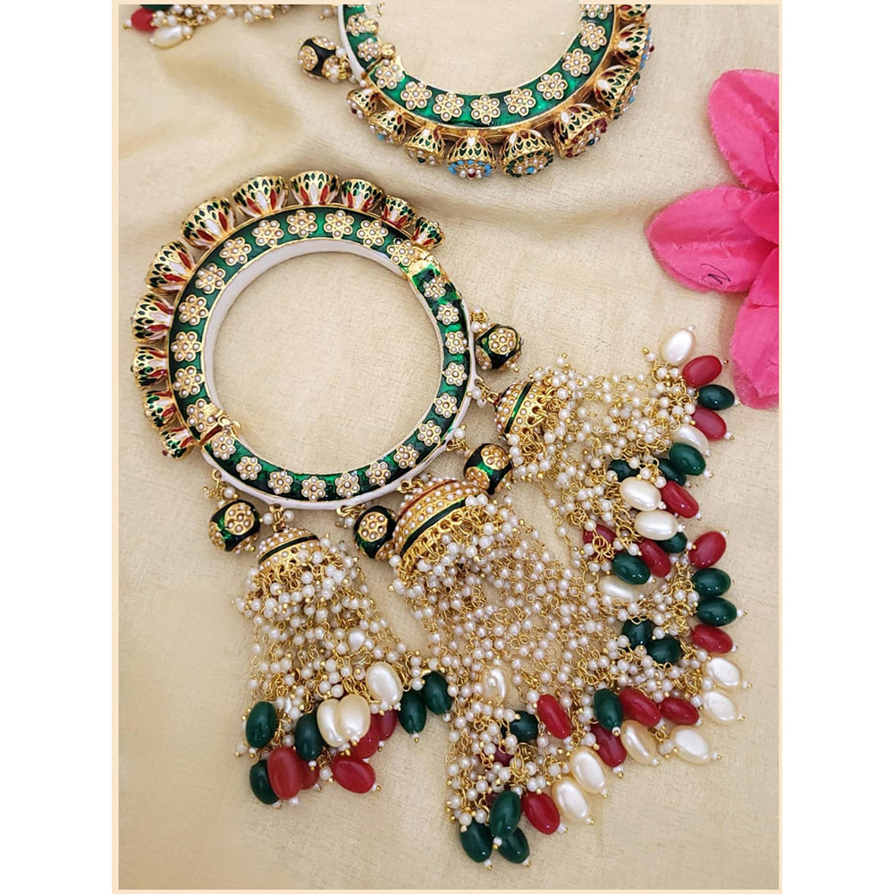Hira Collections Gold Plated Meenakari And Beads Latkan Bangles Set