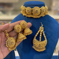 Hira Collection Gold Plated Necklace Set With Maang Tikka And Pasa