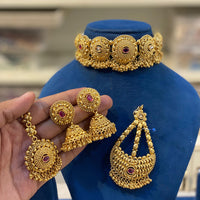 Hira Collection Gold Plated Necklace Set With Maang Tikka And Pasa
