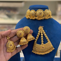 Hira Collection Gold Plated Necklace Set With Maang Tikka And Pasa