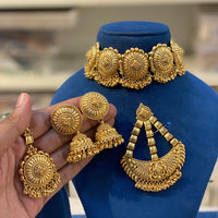 Hira Collection Gold Plated Necklace Set With Maang Tikka And Pasa