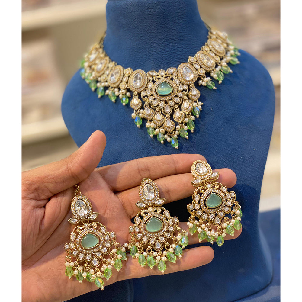Hira Collection Crystal And Austrian Stone Necklace Set With Maang Tikka