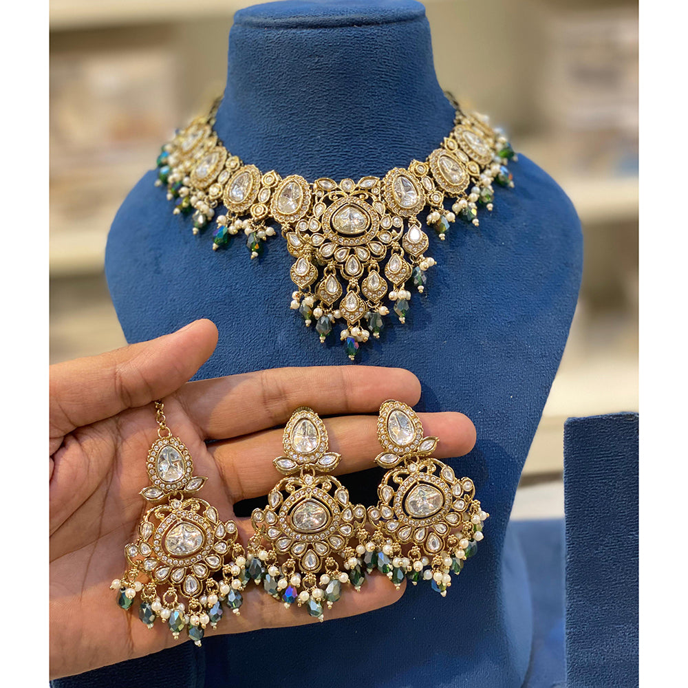 Hira Collection Crystal And Austrian Stone Necklace Set With Maang Tikka