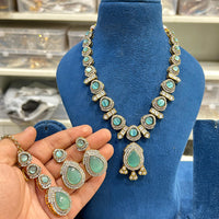 Hira Collection Crystal And Austrian Stone Necklace Set With Maang Tikka