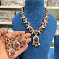 Hira Collection Crystal And Austrian Stone Necklace Set With Maang Tikka
