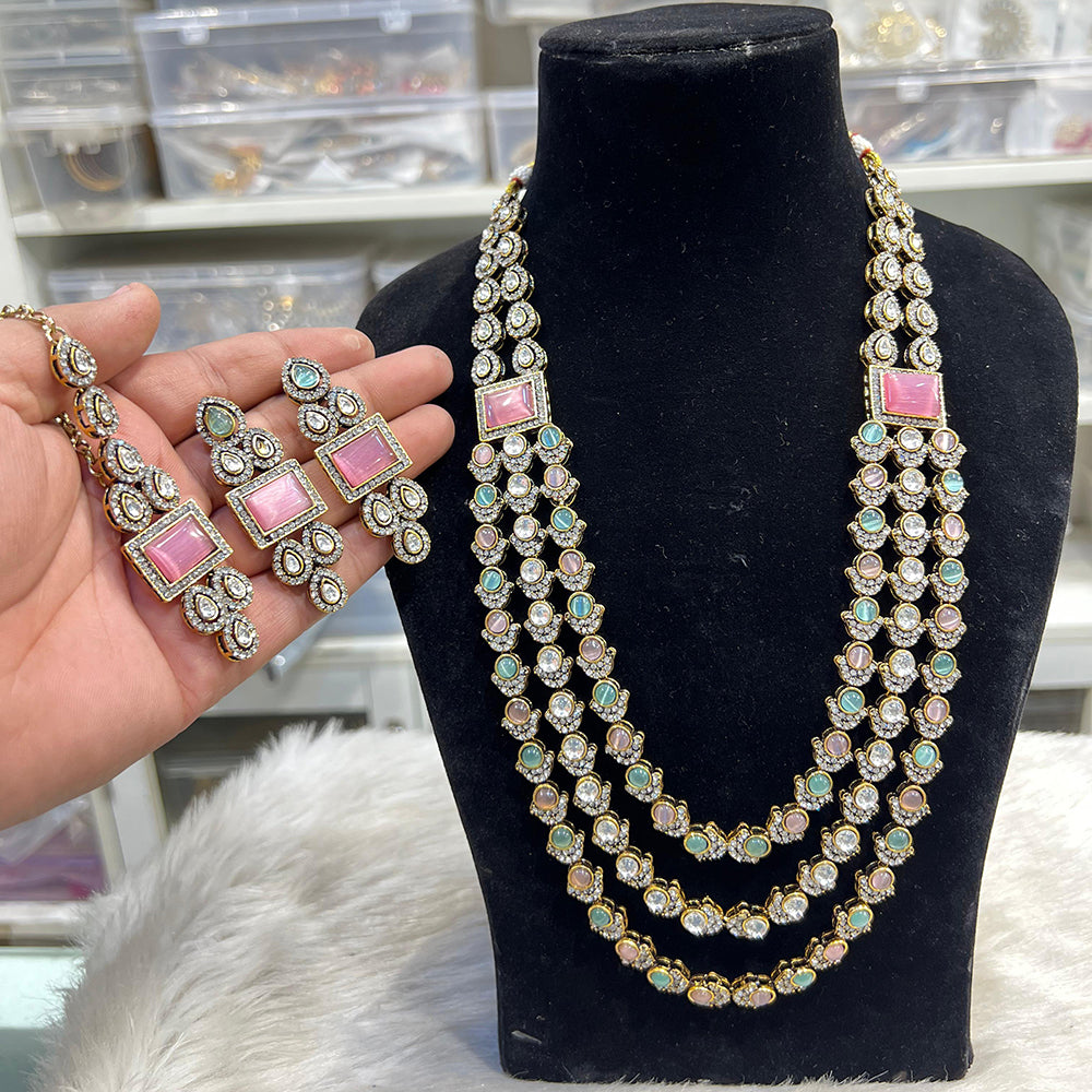 Hira Collection Crystal And Austrian Stone Necklace Set With Maang Tikka
