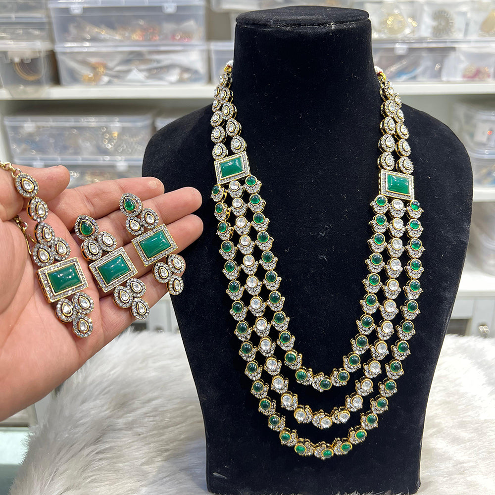 Hira Collection Crystal And Austrian Stone Necklace Set With Maang Tikka