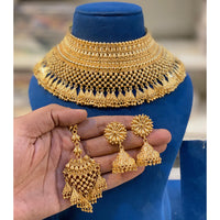 Hira Collection Gold Plated Necklace Set With Maang Tikka