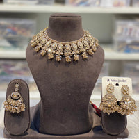 Hira Collections Sparkling Crystal And Pearl Choker Necklace Set