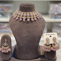 Hira Collections Sparkling Crystal And Pearl Choker Necklace Set