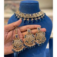 Hira Collections Sparkling Crystal And Pearl Choker Necklace Set