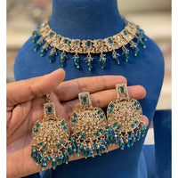 Hira Collections Sparkling Crystal And Pearl Choker Necklace Set