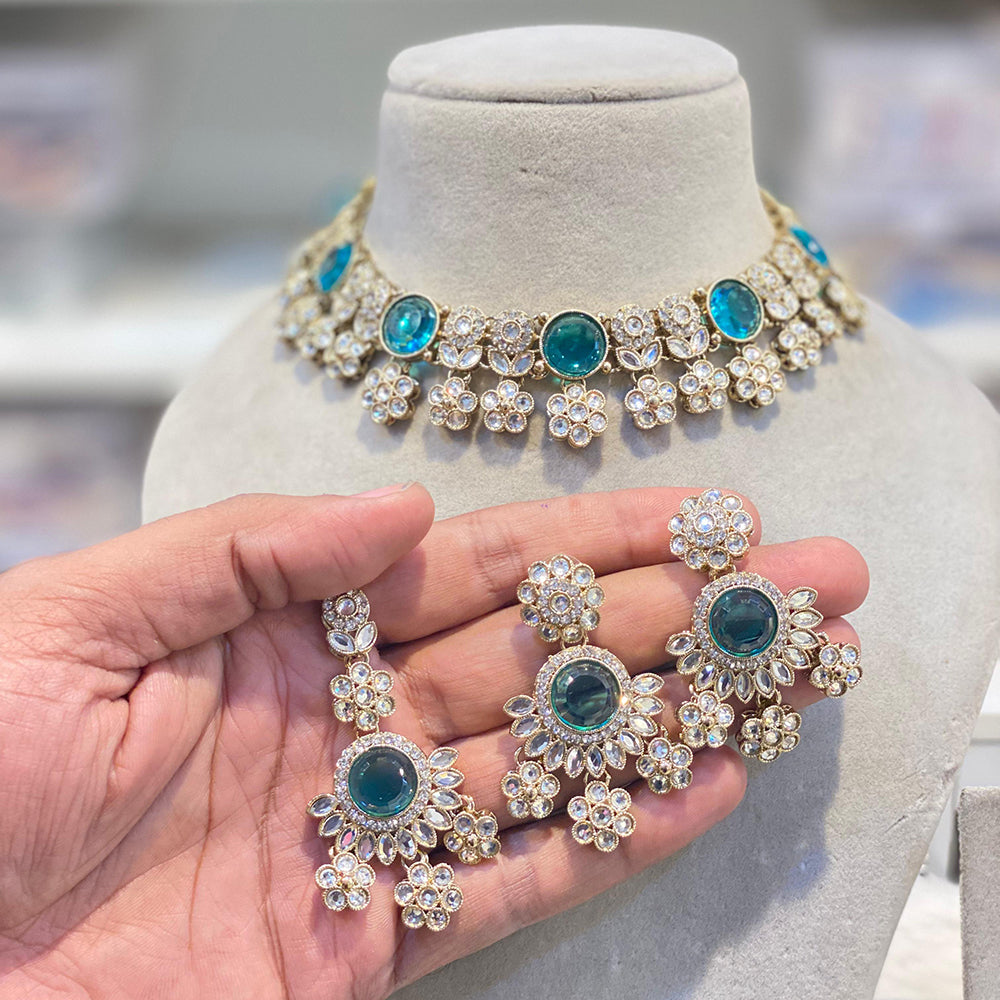 Hira Collections Premium Crystal Stone And Austrian Choker Necklace Set