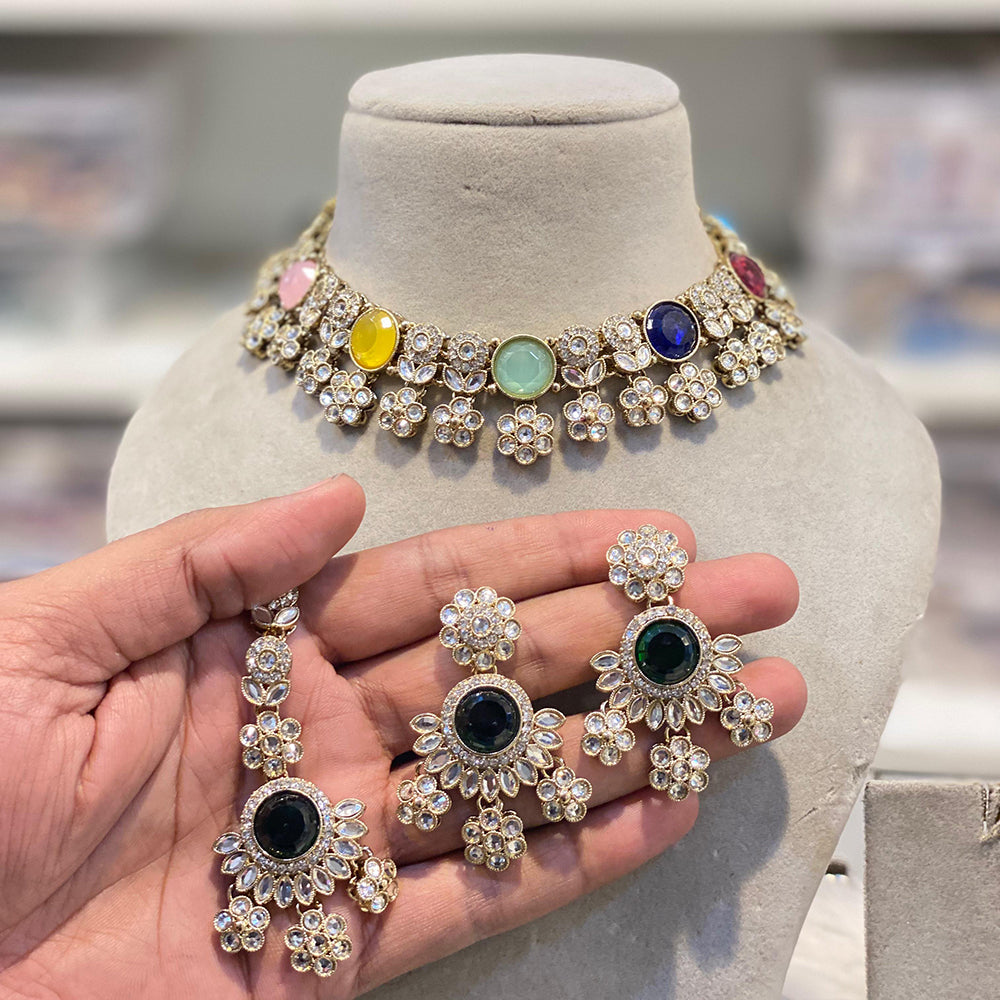 Hira Collections Premium Crystal Stone And Austrian Choker Necklace Set