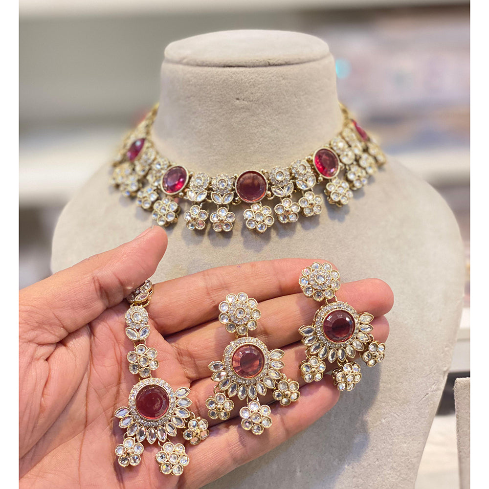 Hira Collections Premium Crystal Stone And Austrian Choker Necklace Set