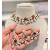 Hira Collections Premium Crystal Stone And Austrian Choker Necklace Set