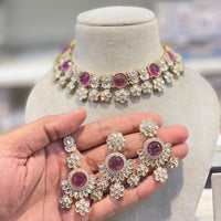 Hira Collections Premium Crystal Stone And Austrian Choker Necklace Set