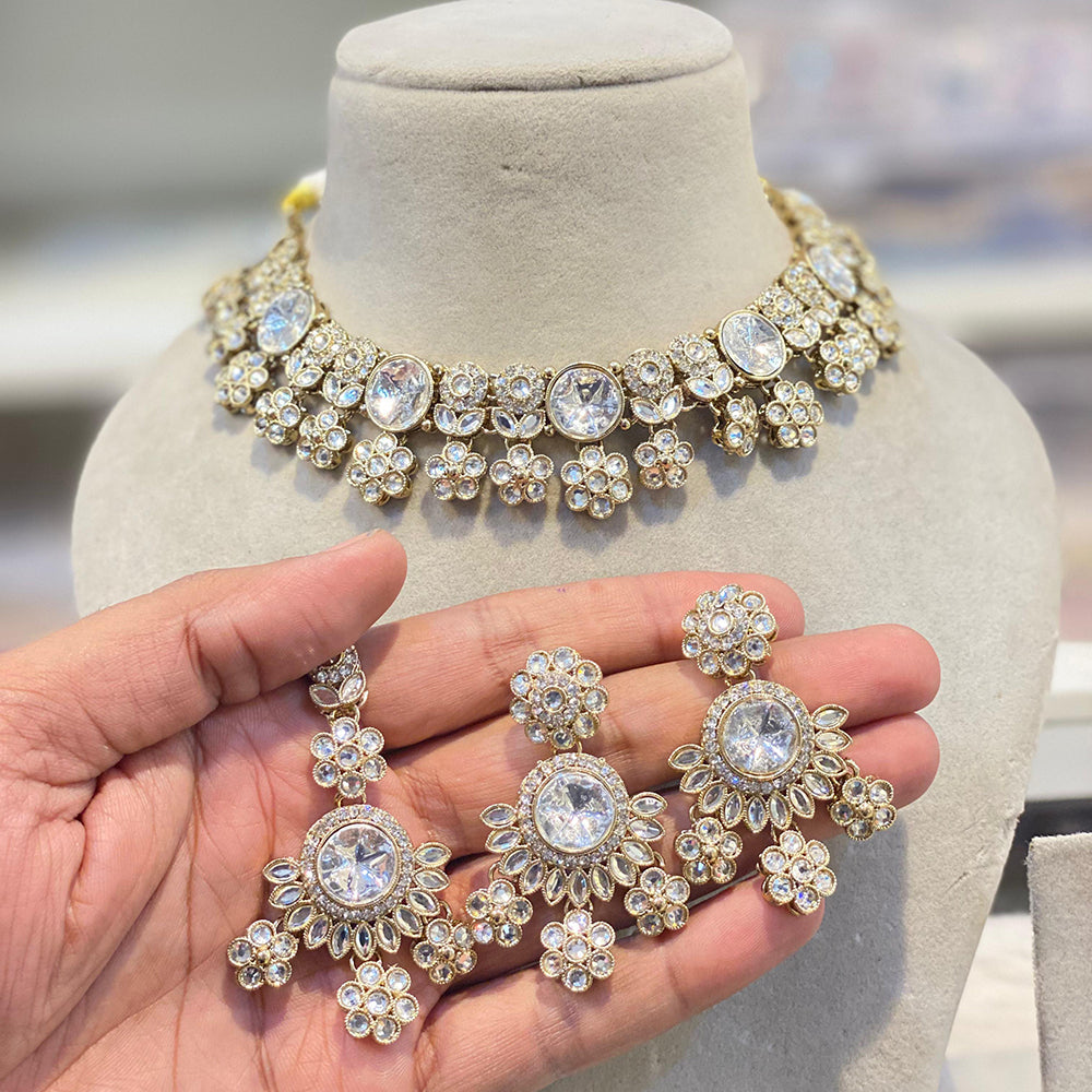 Hira Collections Premium Crystal Stone And Austrian Choker Necklace Set