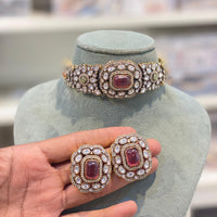 Hira Collections Glam Pota Stone And Austrian Stone Choker Necklace Set