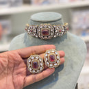 Hira Collections Glam Pota Stone And Austrian Stone Choker Necklace Set