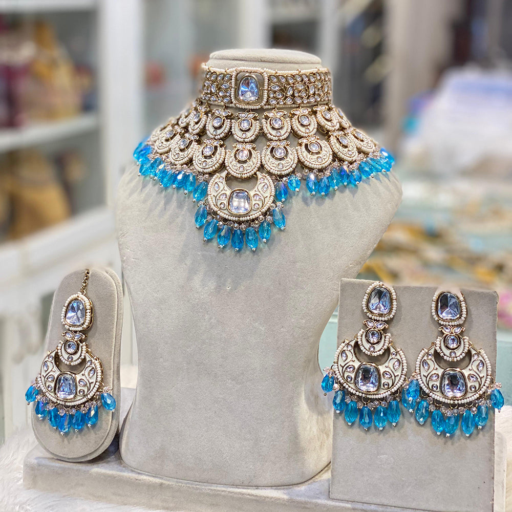 Hira Collections Glam Kundan Stone And Pearl Meenakari Choker Necklace Set