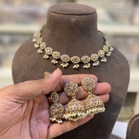 Hira Collections Sparkling Crystal And Pearl Necklace Set