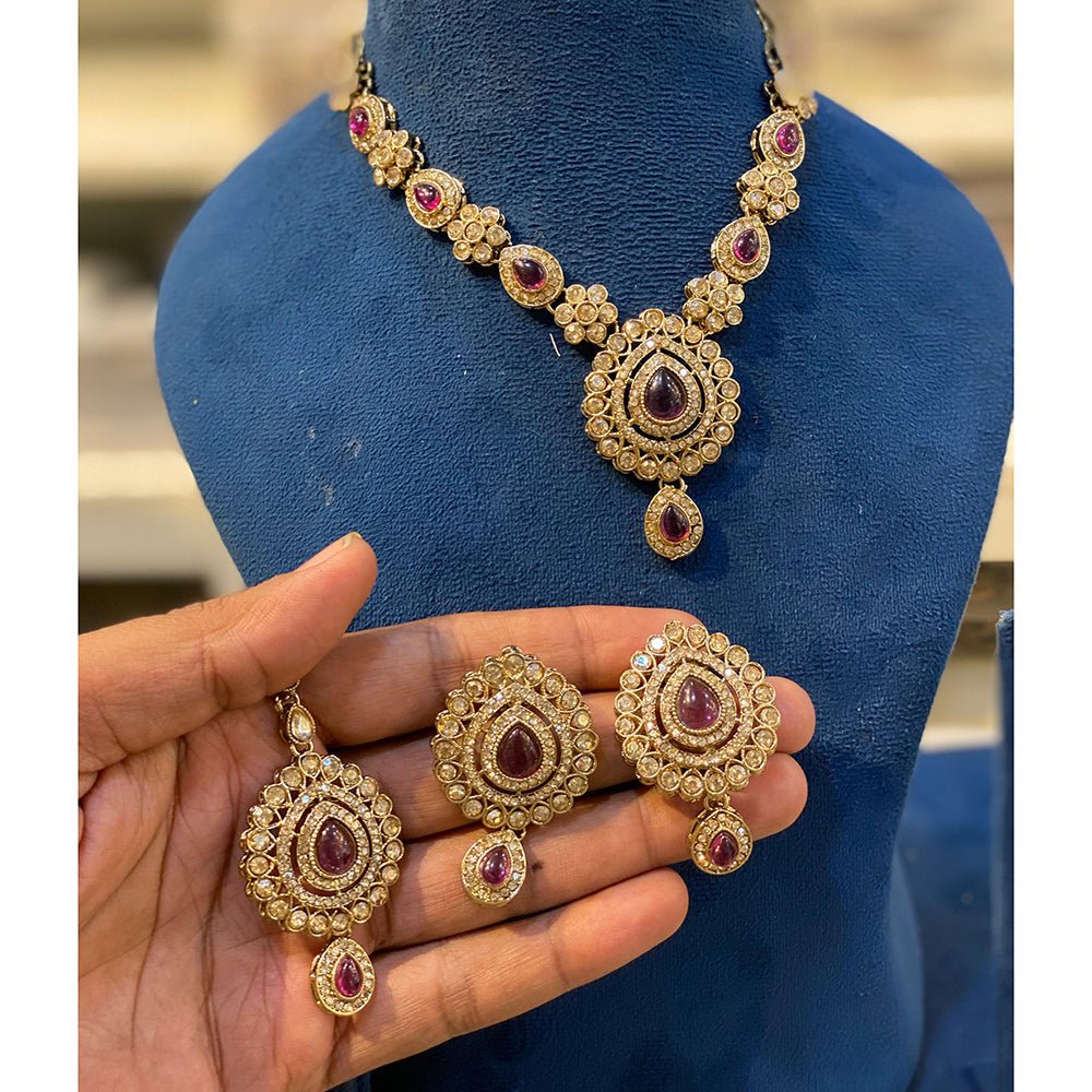 Hira Collections Sparkling Crystal Stone Necklace Set