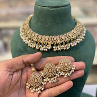 Hira Collections Sparkling Crystal And Pearl Necklace Set